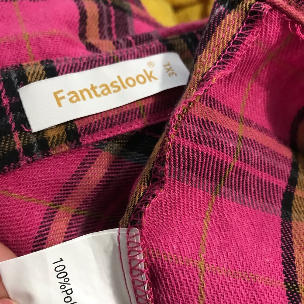 Fantaslook Fuchsia Plaid Button Down Shirt 3X - Picture 7 of 7